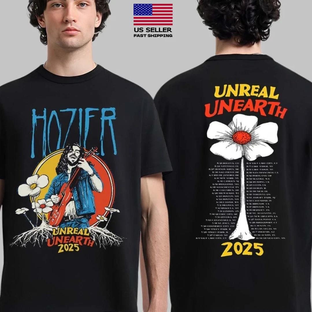 New Hozier Unreal Unearth 2026 Tour Black Flower T-Shirt for Concert Outfits All XXL