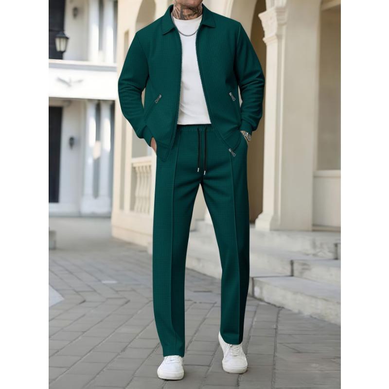 Cardigan da uomo autunnale giovanile con tasca con cerniera e revers, vestibilità slim, giacca da uomo, completo due pezzi