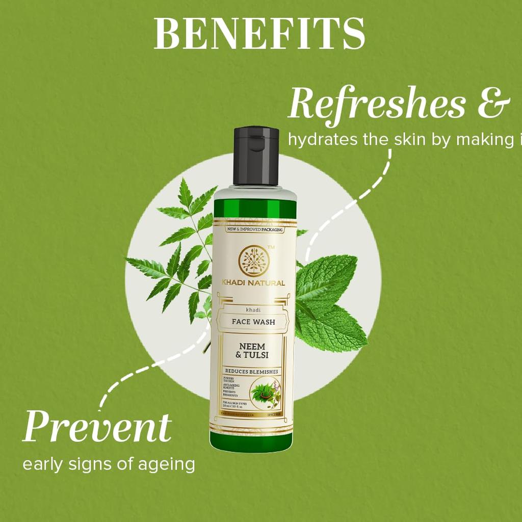 KHADI NATURAL Neem & Tulsi Face Wash 210 Ml Pack Of 1 | Acne Oil Control | Purifying Daily Cleanser For All Skin Types