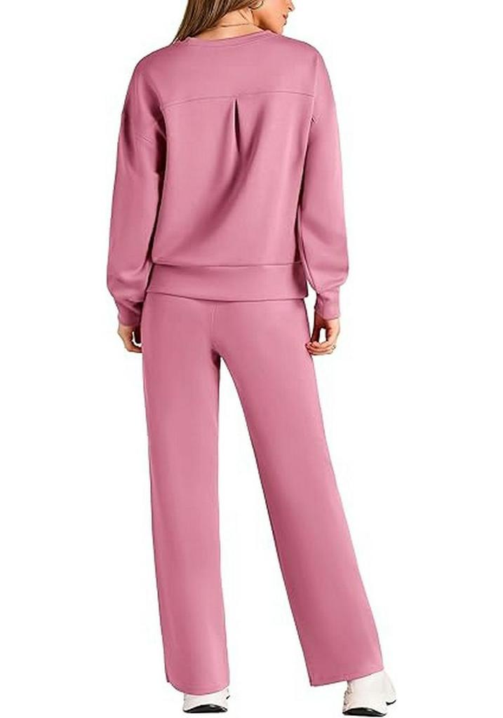 2026 Women's Fall/Winter Long Knitted Two-Piece Set with Long Sleeve Top and Wide-Leg Lace-Up Pocket Pants