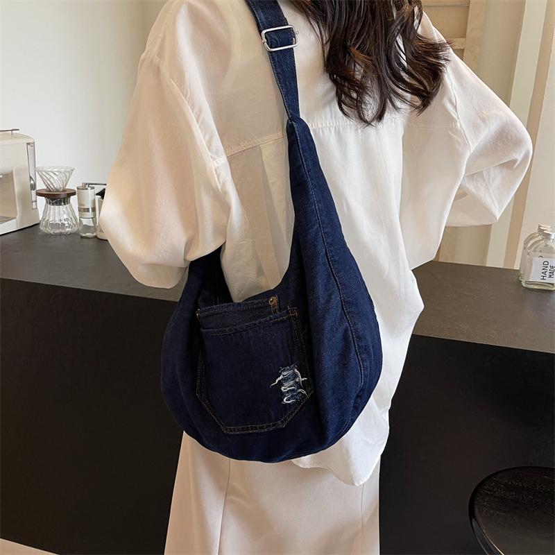 Torebka na ramię Denim Crossbody Bag Jednolity kolor Damska torba typu tote o dużej pojemności