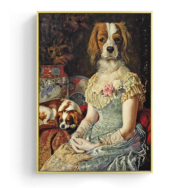 Vintage Classy Dog Impersonate Wall Art Posters Prints Animal Wearing Coat Canvas Painting Wall Picture for Living Room Decor