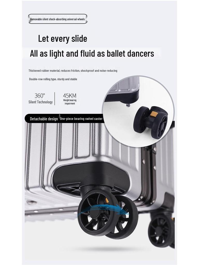 Large Capacity Aluminum Frame Travel Suitcase with Combination Lock, Trolley Wheels, and Durable Design for Men and Women.