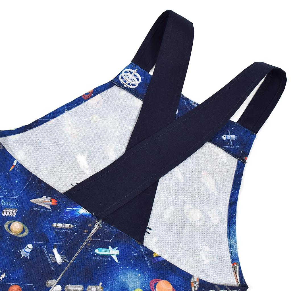 COLORFUL CANDY STYLE Back Cross Kids Apron Future Planetary Exploration and Spaceship Set Boys Cool Kids Children Apron Triangle Scarf Set Kids Apron