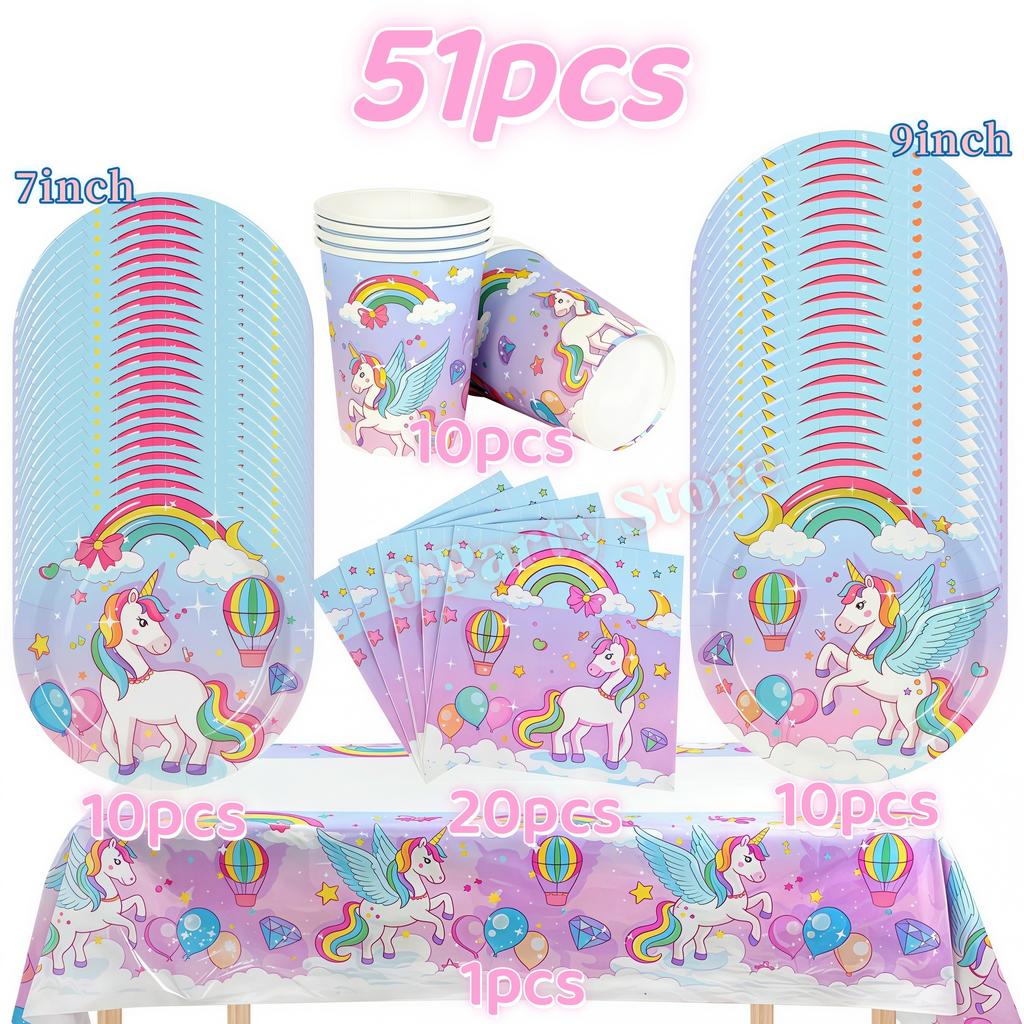 Kids Girls Unicorn Birthday Party Decoration Tableware Kit Plate Cup Unicorn 3D Balloons Party Favors Baby Shower Supplies Gifts