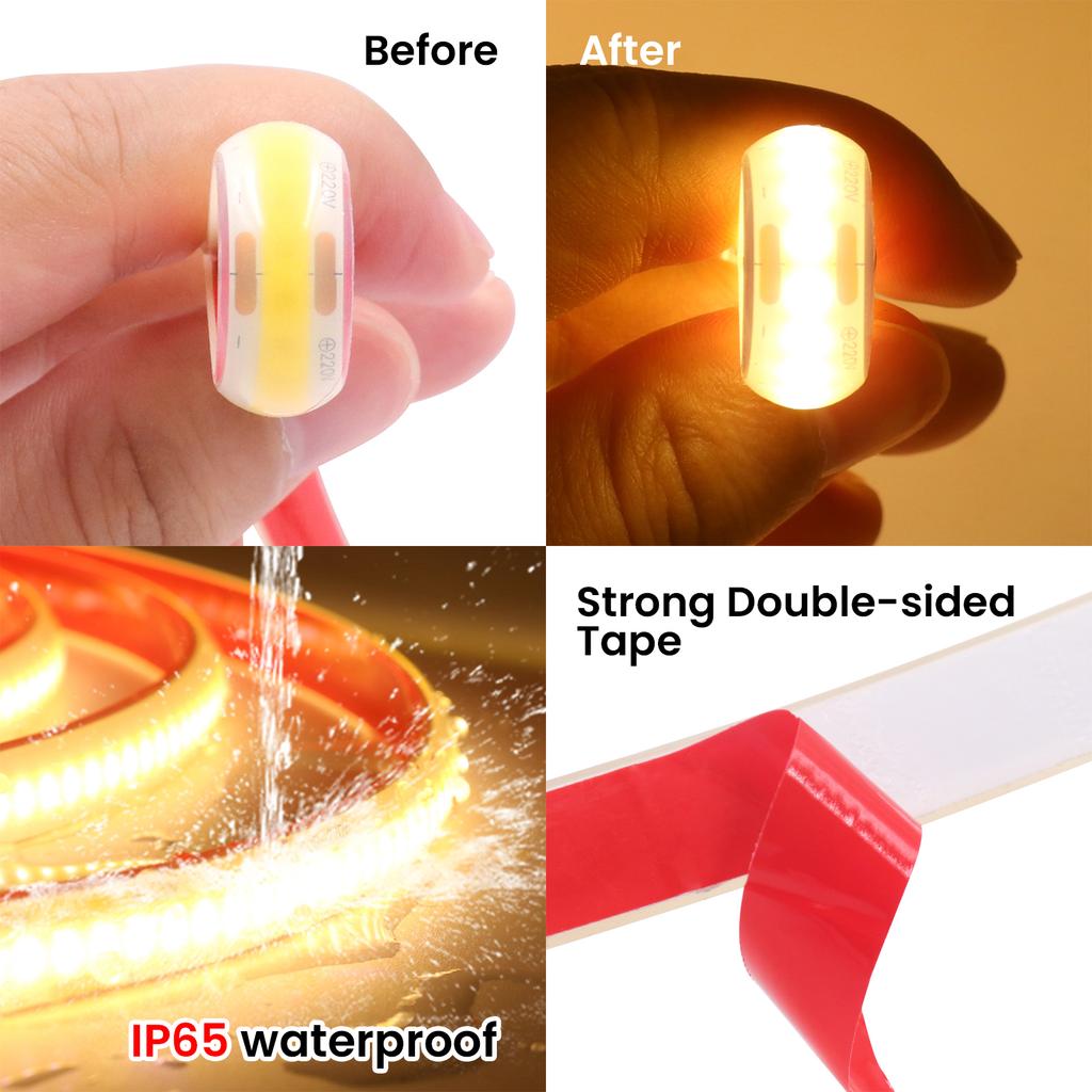 Hohe Helligkeit 220V 230V COB Streifen Wasserdicht Mit/Ohne Schalter Stecker 288 LEDs/M Weiß Natur Warm Flexibles Band LED Licht Heimdekoration