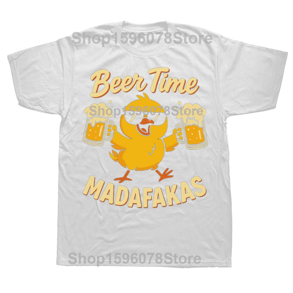 Bierzeit Madafakas T-Shirt Retro Trinkende Bierliebhaber Grafik T-Shirts EU Größe 100% Baumwolle Weich Unisex Sommer T-Shirt Tops