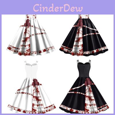 Halloween Bloody Rose Horror Camisole Dress Cosplay Skirt Party Gift Black White