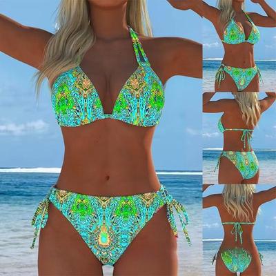 2026 Nou Costum de Baie Split Bikini Imprimat European și American Femei Subțire cu Șireturi Modă de Plajă Costum de Baie