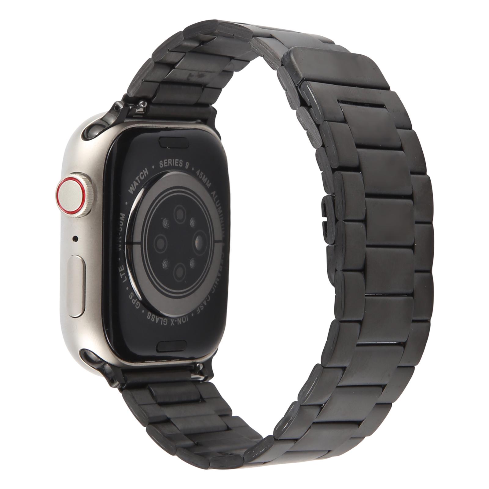 

Metal Watch Band for Apple Watch Series 10 Ultra 9 8 7 SE 6 5 4 3 2 1 46mm 49mm 45mm 44mm 42mm Magnetic Three Bead Wrist Strap Black