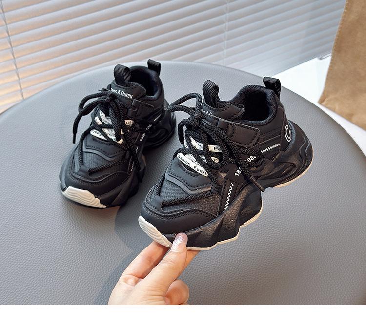 2026 Trendy Kids' Non-Slip White Running Shoes - Spring Leather Surface for Middle and Big Boys