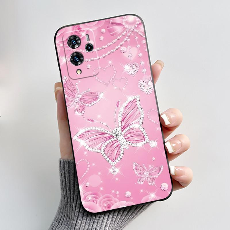 For ZTE V40 Pro 9046 Case Black Jelly Soft Silicone TPU Butterfly Flowers Pattern Phone Casing For ZTE Blade V40 Pro Back Cover