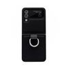 Samsung Z Flip7/6/5 Leather Pattern Ring Case - Drop Protection, Solid Color, Foldable Phone Cover