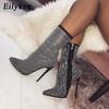 Fashion Eilyken Spring Autumn Crystal Rhinestones Woman Ankle Boots Sexy Thin High Heels Zipper Pointed Toe Modern Females Shoes