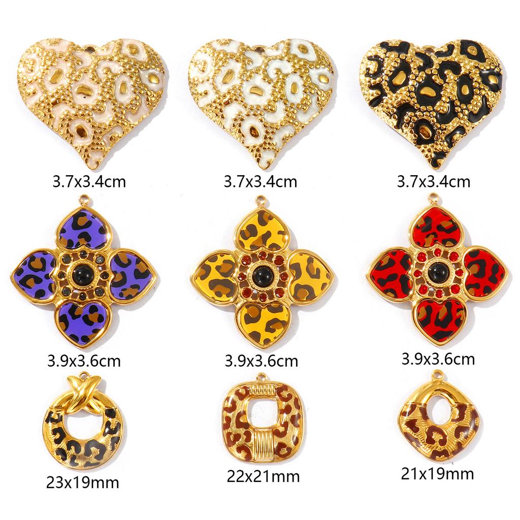 1 Piece 304 Stainless Steel Charms Heart Flower Leopard Print Geometric 18K Gold Plated Pendant For DIY Necklace Jewelry Making