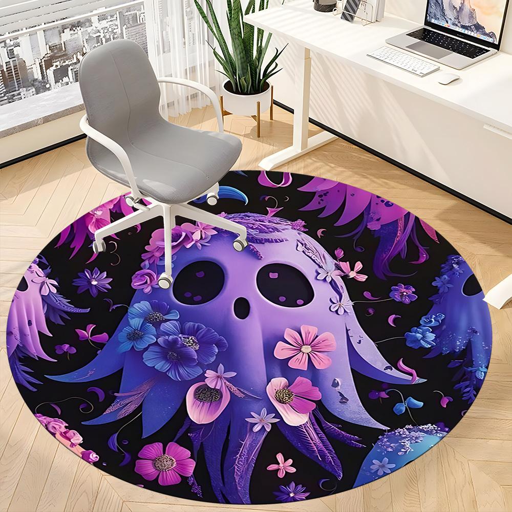 1pc Ghost Flowers Office Round Area Rug, Under Office Chairs Bedroom Living Room Home Decor, Room Deco