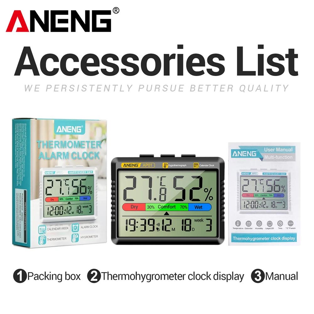 ANENG AP01 Thermohygrometer Thermometer Hygrometer Electronic Clock High Definition Screen Digital Air Multiscene Measurement