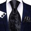 Design Hi-tie Puncte Negre Solide Cravată de Mătase pentru Nuntă pentru Bărbați Batistă Manșete Cadou Cravată pentru Bărbați Set Gravata Modă Afaceri Dropshipping