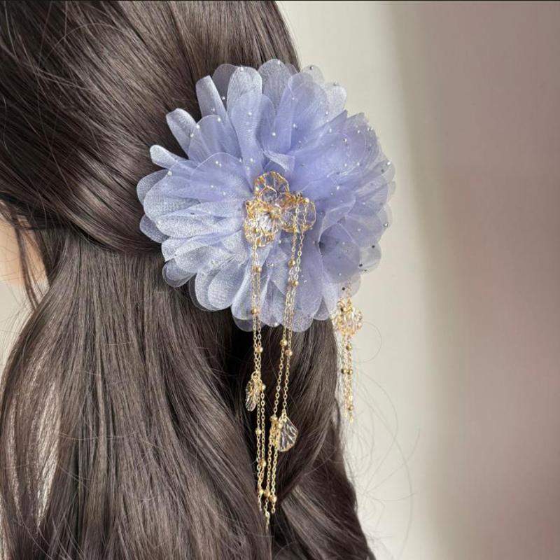 Fashion Mesh Butterfly Flower Tassel Grasping Clip For Women Ponytail Barrettes Headwear Hair Accessories