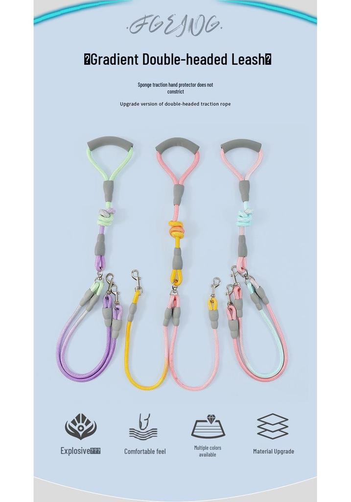 Gradient Anti-Tangle Dual Dog Leash with Two-Headed Design