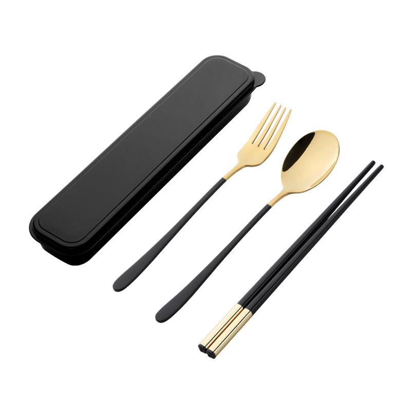 Chopsticks spoon set, a pair of student forks, portable with adult storage box, three-piece tableware set