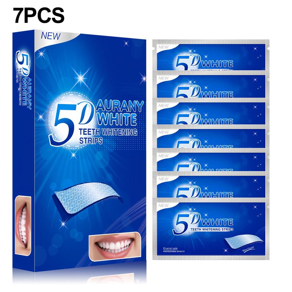 5D კბილების გათეთრების ზოლები მგრძნობიარე კბილებისთვის, აშორებს ლაქებს ყავისა და ღვინისგან, მინანქარისთვის უსაფრთხო სახლის გათეთრების ნაკრები - 7/14/21 წყვილი