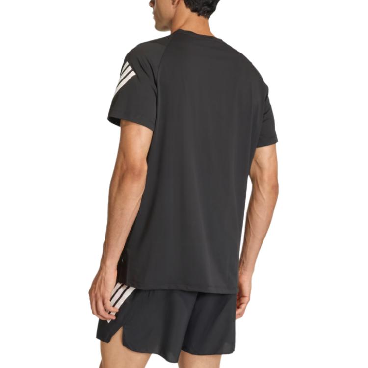 adidas T-shirt da corsa a maniche corte con scollo rotondo e logo a righe Climacool da uomo JZ7694
