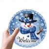 Snowman Iron Wall Art Round Metal Sign Outdoor Indoor Welcome Plaque Blue Decor 8 Inch Home Gift