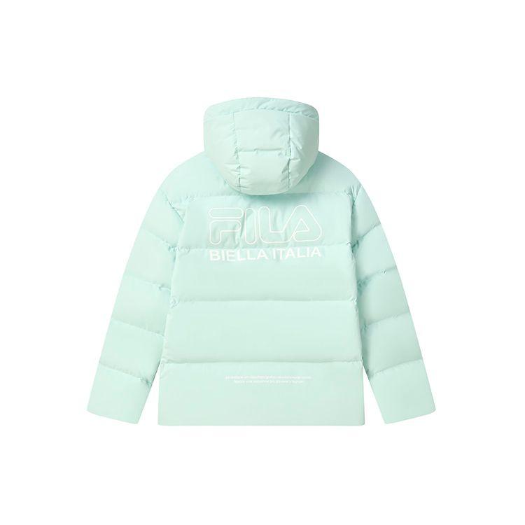 FILA Letter Logo Zip-Up Hooded Down Jacket Unisex Outerwear Nile-Green F51U349902A-LG