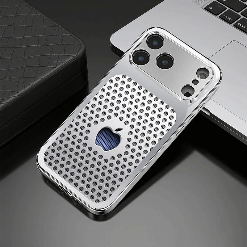 Metalowa obudowa na telefon z hartowanego szkła z wzorem okrągłych otworów, galwanizowana, dla iPhone 17 Pro Max 11 12 13 14 15 16 Plus 16E 17Air Cover