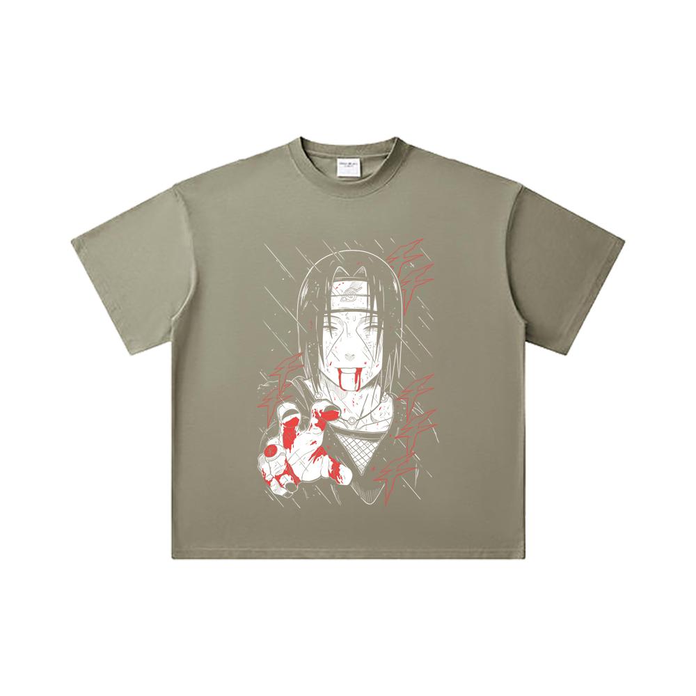 260 GSM Double Yarn 32 Count 100% Cotton Naruto V4 Itachi Print Unisex Heavy Cotton T Shirt