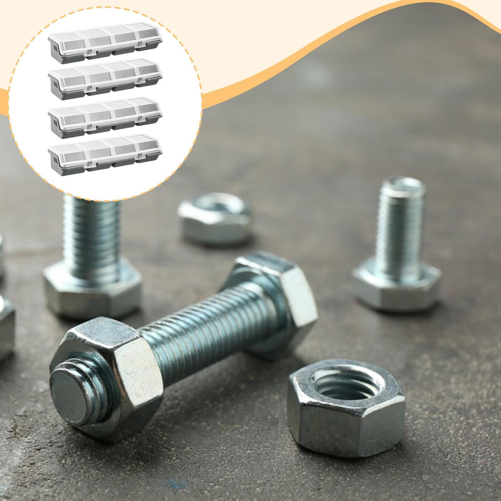 

4 штуки коробки-органайзеры для винтов с разделителями, контейнеры для метизов, кейсы для гаек, мелких предметов серый