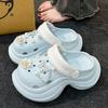 Fashion Lovely Girls Sky Blue Clogs Summer 2025 Thick Bottom Wedge Heels Sandals Wmen Chunky Platform Soft Eva Diy Cloud Slippers Shoes