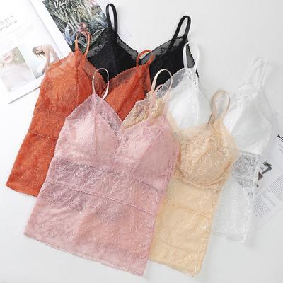 Summer Sleeping Underwear Women's Tank Top Style Non Steel Rim Detachable Chest Cushion Converged Top Support Sexy Lace Back Strap