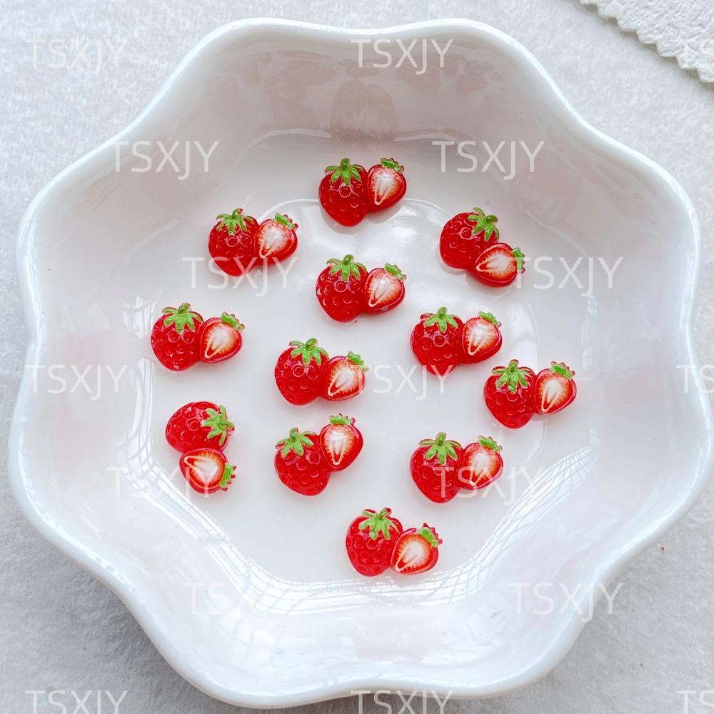 50 Stück Neue Nagelkunst Mini Weihnachtsfrüchte wie Kirschen Erdbeeren Charms Strasssteine DIY Bastelartikel für Nägel 3D Dekorationen