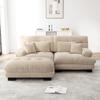 Canapé d'angle Cloud pour salon, Canapé double en chenille avec 2 coussins lombaires et 2 coussins décoratifs, avec accoudoirs larges et pouf, Marron clair