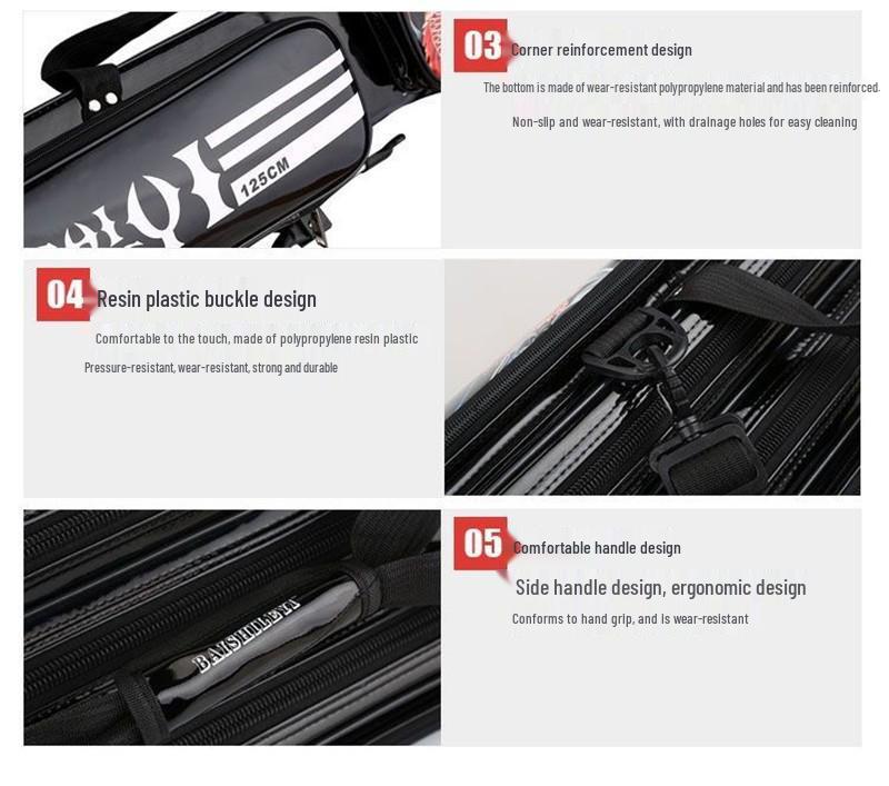 Waterproof Leather Fishing Rod Bag with Stand, Large Capacity, 2-3 Layer Hard Shell for Outdoor Use