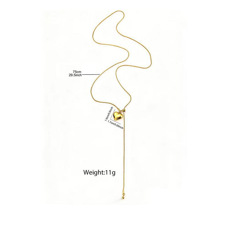 Luxury Stainless Steel Heart-Shaped Pendant Necklace for Women Minimalist Adjustable Long Sweater Chain Daily Wear Jewelry Gifts