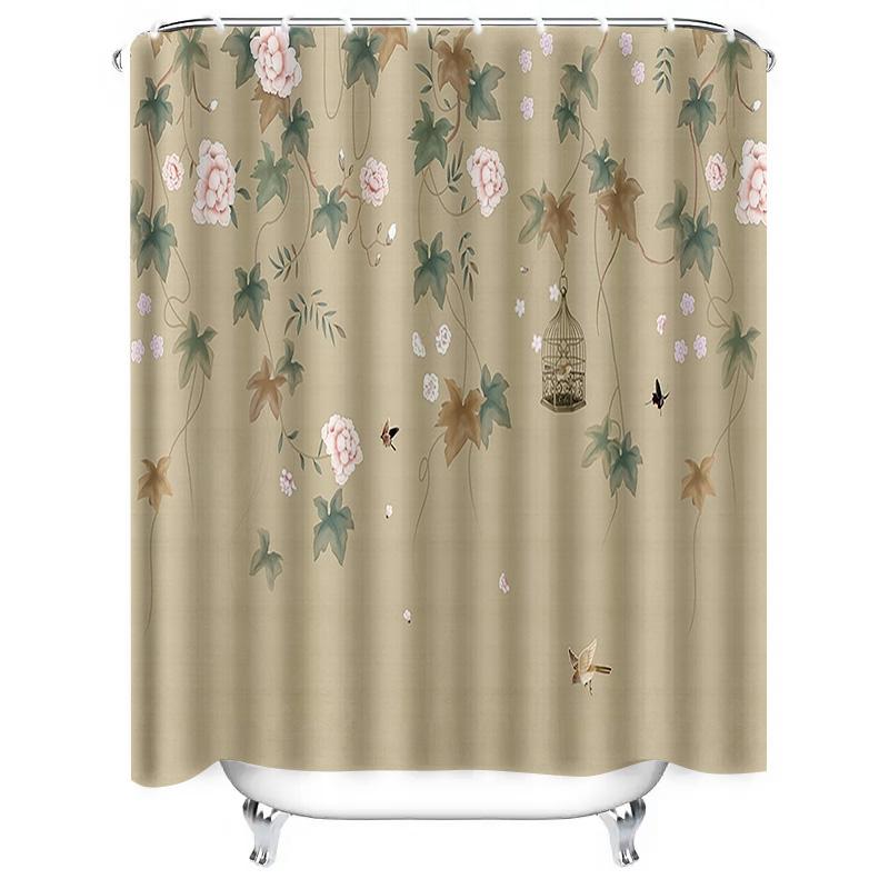 

Vintage Floral and Birds Waterproof Shower Curtain Heat Resistant Machine Washable Non-Transparent 180x180cm 90X180cm(35x70in)