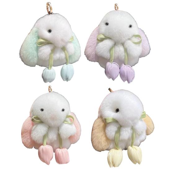 Plush Bunny Keychain Mini Fluffy Rabbit Key Ring Backpack Schoolbag Hanging Decoration Bag Charm Purse Pendant Women Girls Gift