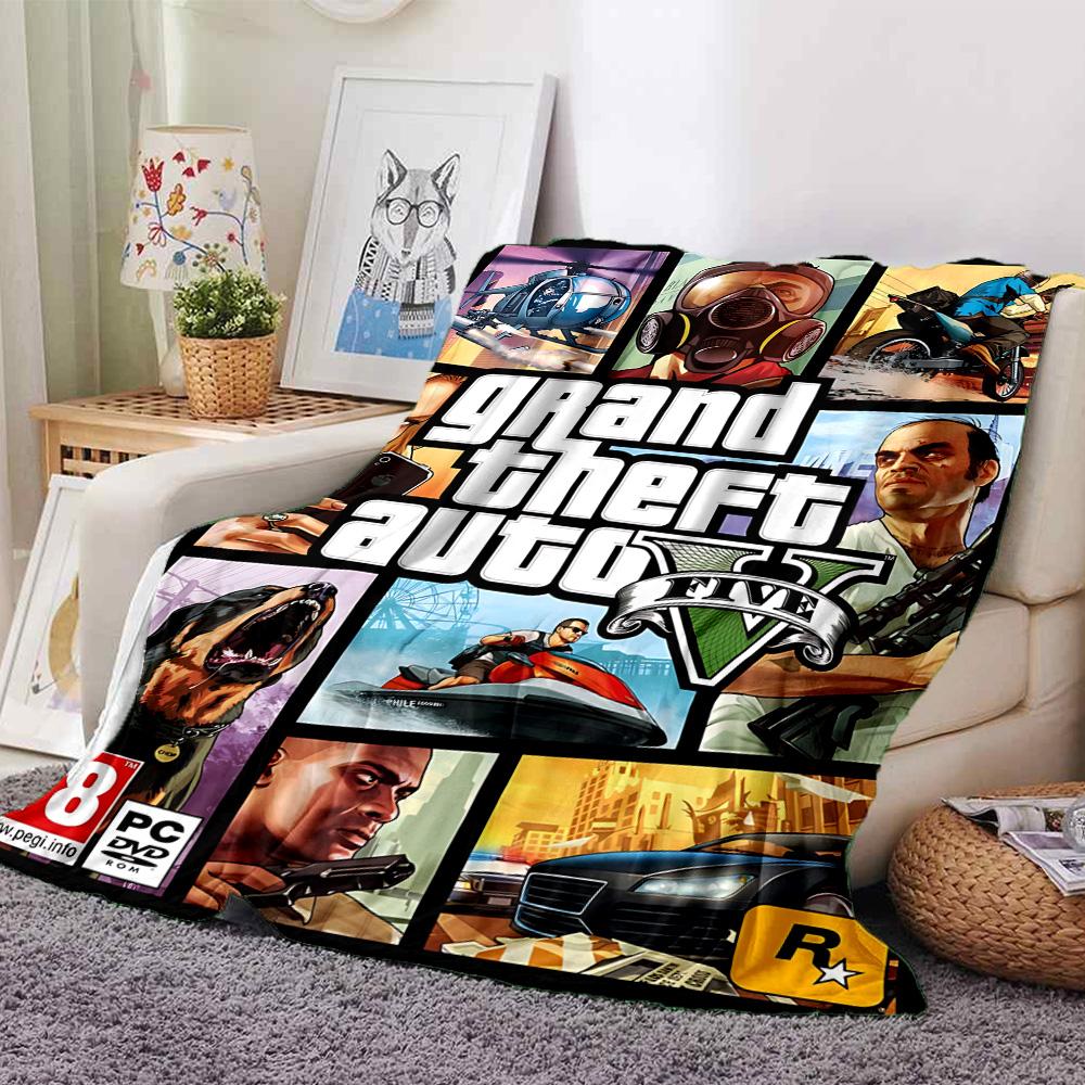 Grand Theft Auto V Cover Art Flannel Blanket Super Soft Warm Cozy Blanket for Sofa Bed Office Travel All‑Season Home Decor Gift