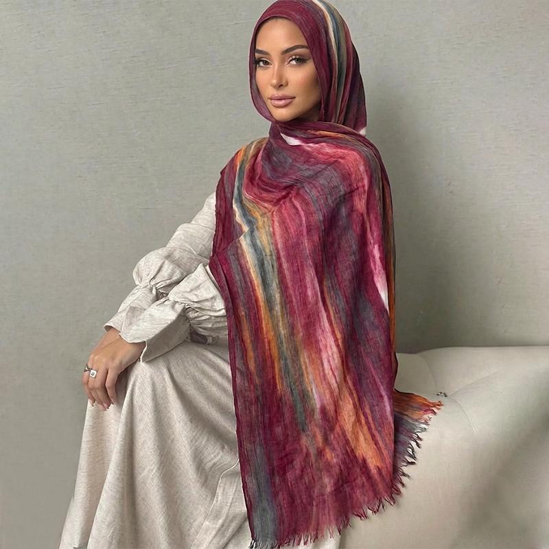 Ramadan Watercolor Modal Hijab Women Bohemian Watercolor Soft Muslim Hijabs Floral Breathable Shawl Wrap Scarf Headscarf Warm