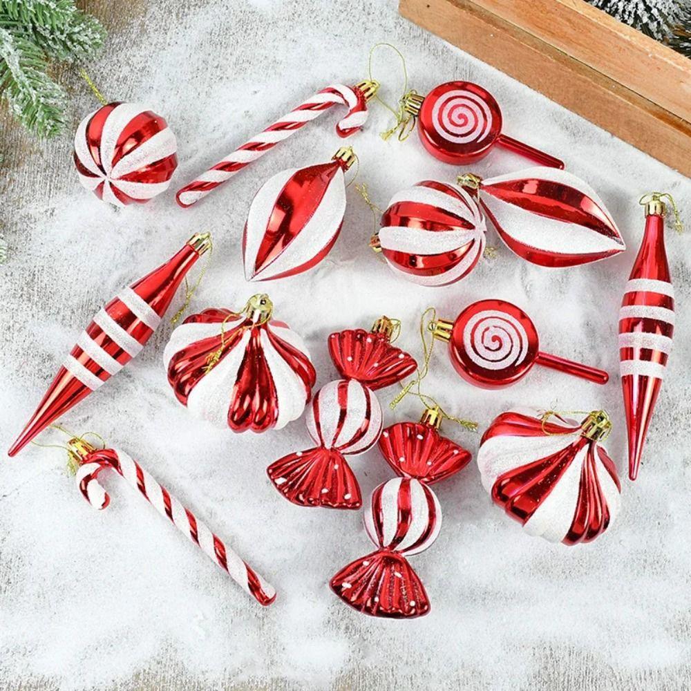 14pcs/set Candy Cane Xmas Tree Hanging Pendants Red Christmas Tree Hanging Ornaments  Natal Gift