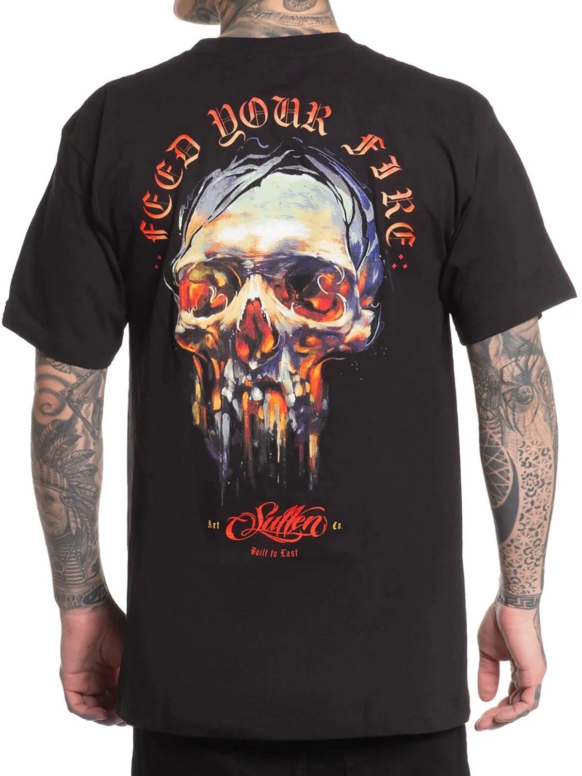 

Sullen Men s Feed Your Fire Short Sleeve Standard T-shirt Tattoo Skull Logo Tee 4XL