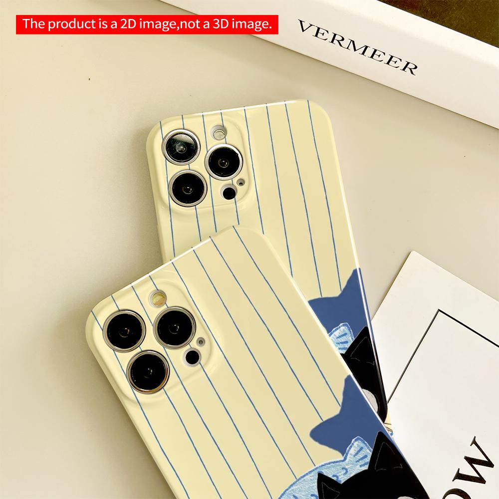 Black Cat with Blue Fishes Wallpaper Phone Case All inclusive film hard phone case, compatible with iPhone 18 Pro Max 17 16 15 14 13 12 11