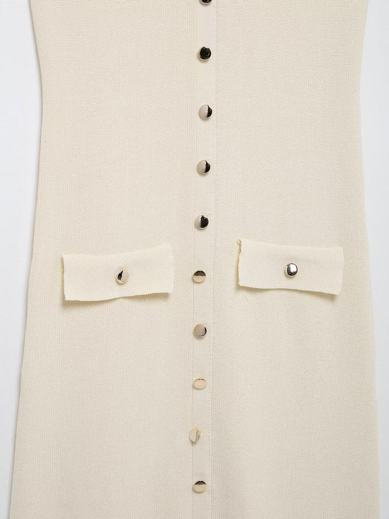 2025 Spring Women's European & American Slim Knit Sleeveless Single-Breasted High-Waisted Dress