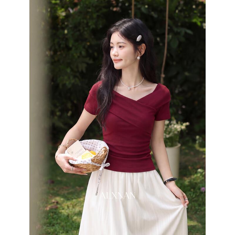 Luxiangnan Elegant Slim Fit Half Sleeve T-Shirt S