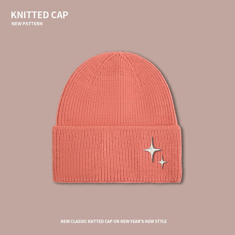 

Звездная вязаная шапка детская осень и зима большой обхват головы показывает маленькое лицо теплая защита ушей холодная шапка пара трендовая шерстяная шапка Elastic (55-60CM)