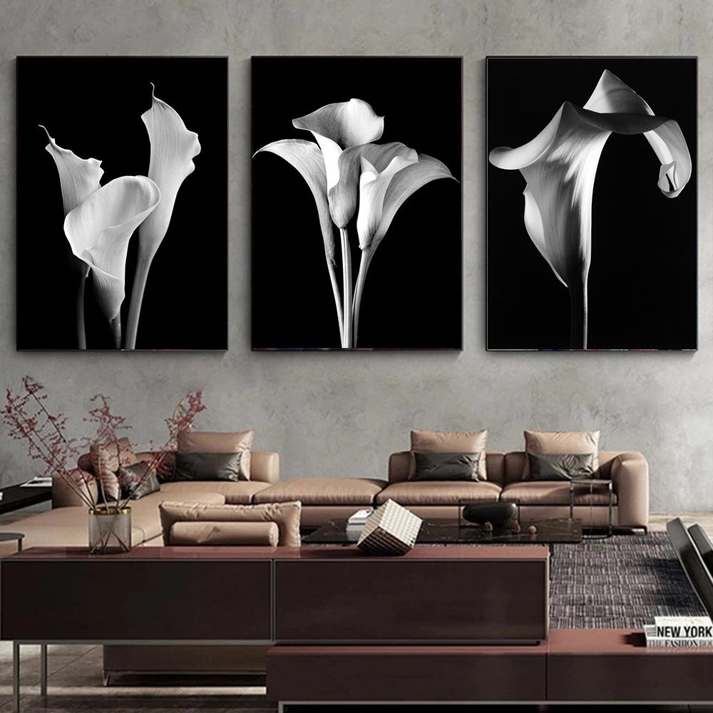 Calla Lily Pôsteres Flores em preto e branco Cópias de plantas Pintura em tela Mural de parede Imagens de arte Sala de estar Quarto Moderno Decoração de pôster para casa
