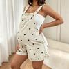 Maternity Overalls Shorts Corduroy Adjustable Straps Loose Fit Heart Print Sleeveless Romper Comfortable Pregnancy Wear
